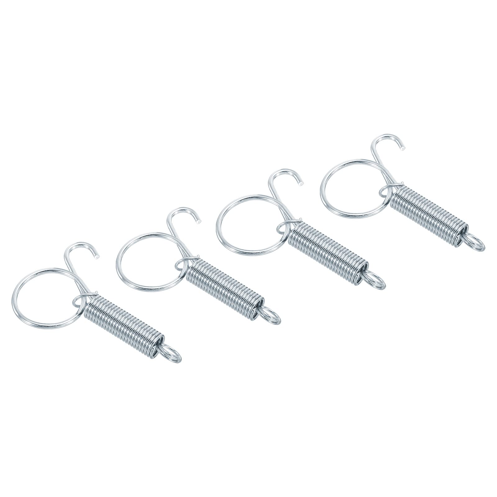 PATIKIL 2.8" Spring Cage Door Hooks, 4Pcs Stainless Steel Finger Ring Elastic Spring Wire Latch Hook for Locking and Fixing Pet Cage, Silver
