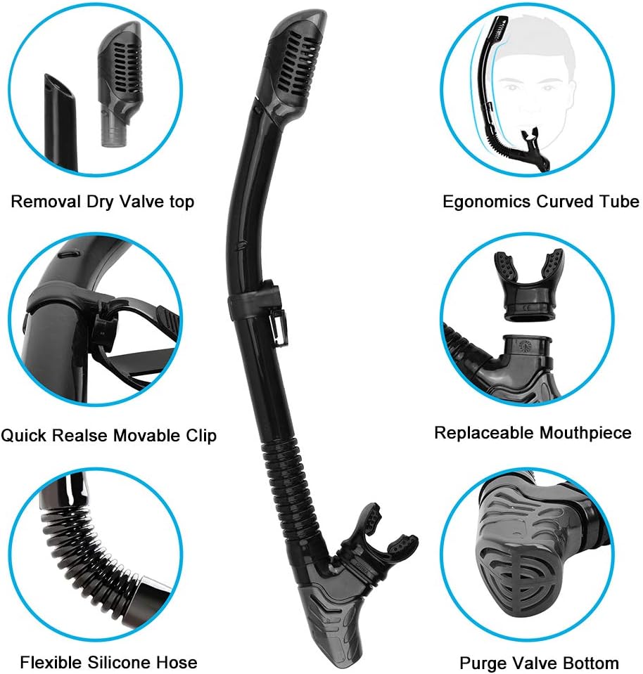 Dry Snorkel Mask Set Snorkeling Gear – Foldable Dry Snorkel Set with Dry-wet Switchable Float Valve, Purge Valve Tube, Anti Fog 180 Panoramic Silicone No Leak Seal Mask for Adults and Youth : Sports & Outdoors