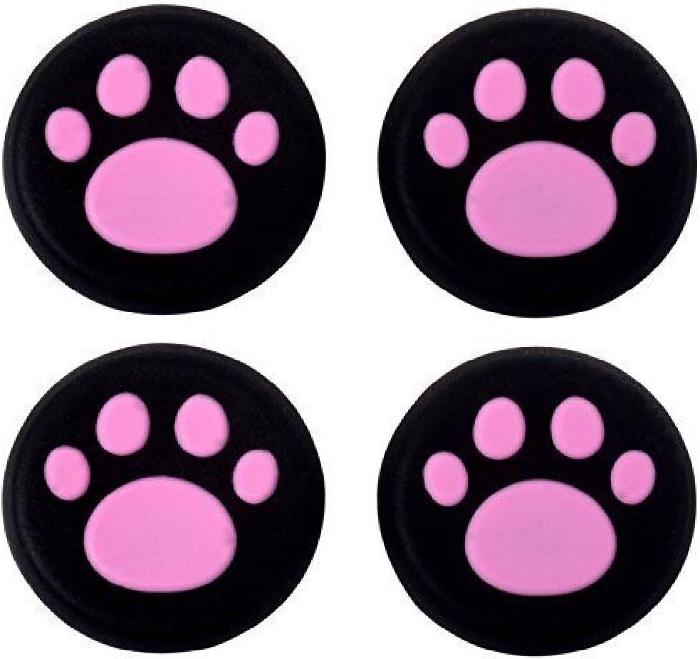 Paw Print Silicone Thumb Stick Grip Caps - Protect / Cover Analog Sticks on PS4, Xbox 360, PS3 Controllers and More - (Pink, 4pcs)