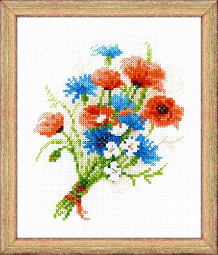 RIOLIS 1576 14 Count 6 x 8 Bouquet with Cornflowers Counted Cross Stitch Kit