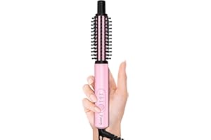 Farery Mini Thermal Brush 3 Temperature Adjustable, 3/4 Inch Travel Curling Iron for Short Hair, Heated Round Brush for Touch ups and Small Curls, Travel Size Curling Wand, Dual Voltage, Pink