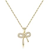 Reffeer Solid 925 Sterling Silver CZ Bow Necklace Chain for Women Teen Girls Crystal Bow Pendant Necklace Choker Bowknot