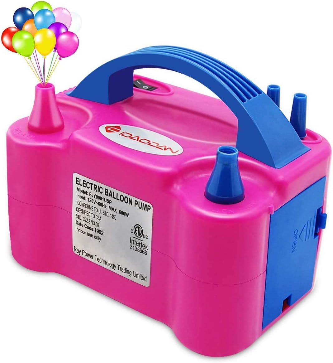 IDAODAN Portable Dual Nozzle Rose Red 110V 600W Electric Balloon Blower Pump/Electric Balloon Inflator For Decoration: Toys & Games