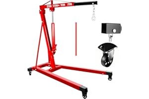 WETOXL 6400 LBS Engine Hoist, 3 Ton Heavy Duty Alloy Steel Folding Cherry Picker Engine Hoist with Lever and 4 Casters, 8 Ton Hydraulic Pump 4 Adjustable Position, for Workshop (3 Ton)