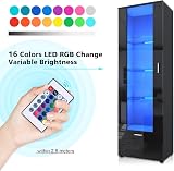 ELEGANT Black High Gloss Tall Display Cabinet with LED Lighting 187x60x40cm view 5
