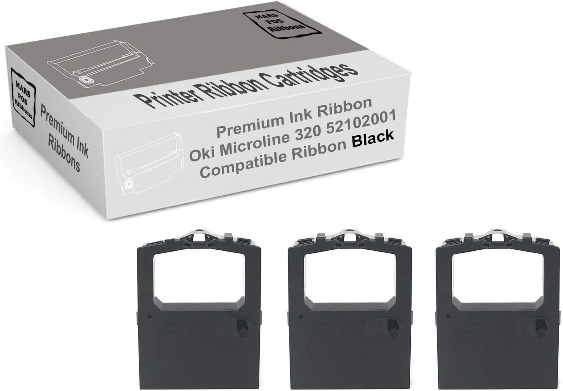 MARS POS RibbonsCompatible with Okidata 52102001 Black Oki Microline 320 Turbo Ribbon 3 Pack