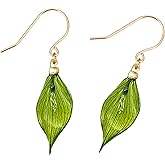 Real Green Leaf Hook Earrings | Eco-Friendly Resin Finish | 14k Gold Plated Nature-Inspired Jewelry | Unique Gift for Women