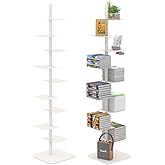 Choowin 9-Shelf Metal Spine Bookshelf Vertical Bookshelf, Adjustable Modern Floating Narrow Tree Book Shelf Book Tower, Display Shelf for Bedroom Living Room Office, 70 inch Tall, White