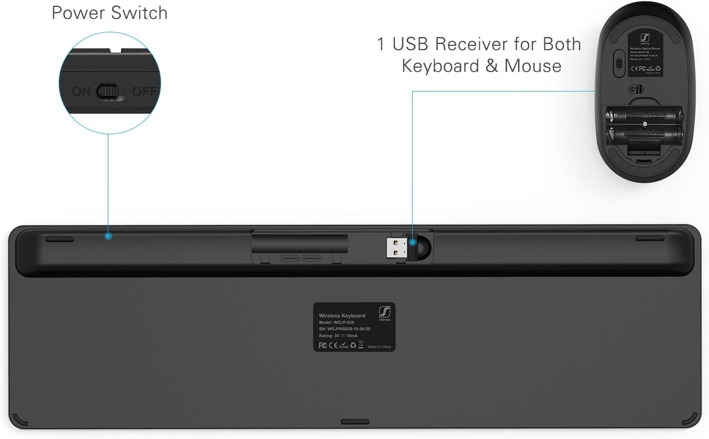 Wireless Keyboard and Mouse Combo - Full Size Slim Thin Wireless Keyboard Mouse with Numeric Keypad 2.4G Stable Connection Adjustable DPI (Grey & Black): Computers & Accessories