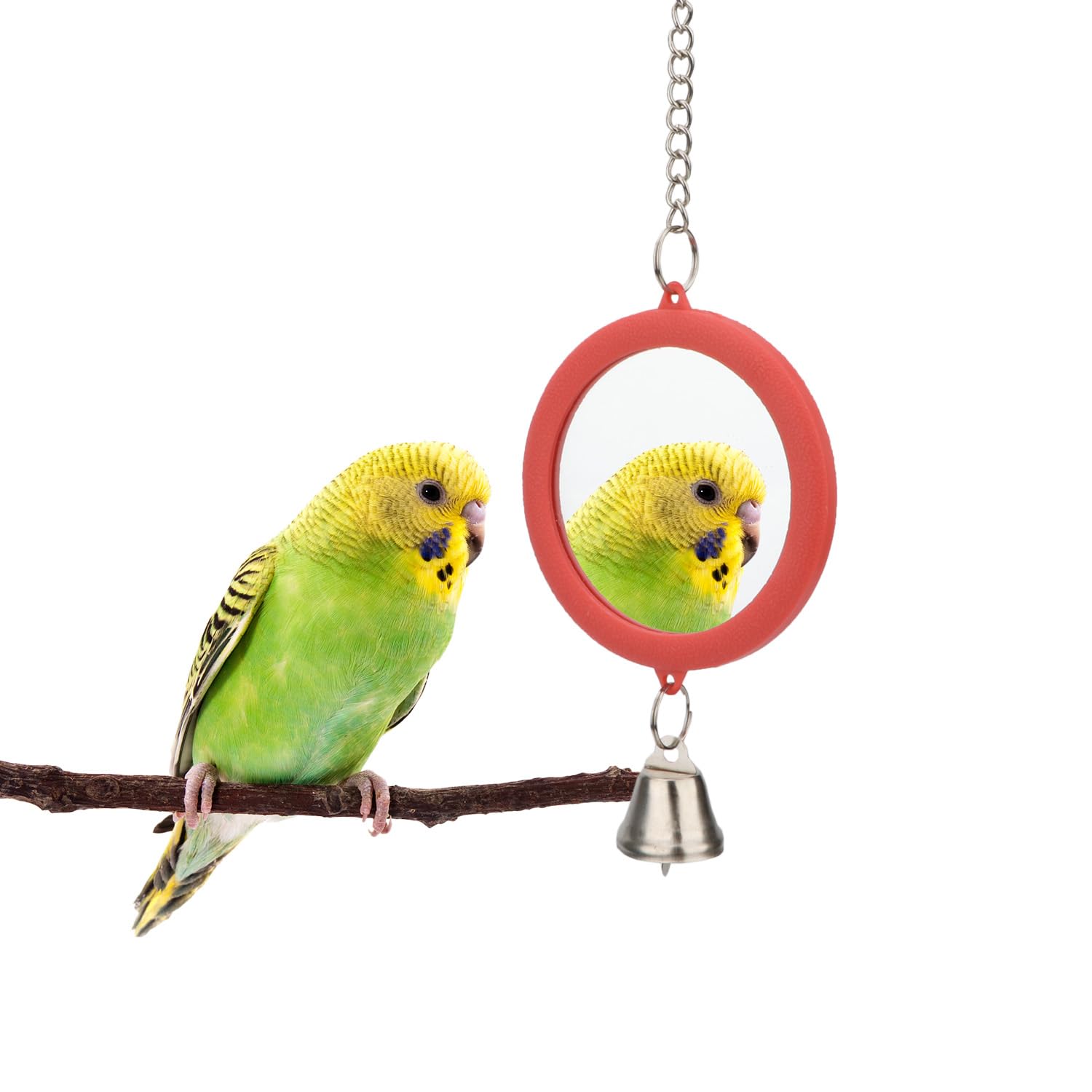Hypeety Pet Bird Mirror with Bell Interactive Parrot Toy Bird Cage Mirror for Cockatiel Parakeets Canaries Budgie (RED) — image 1