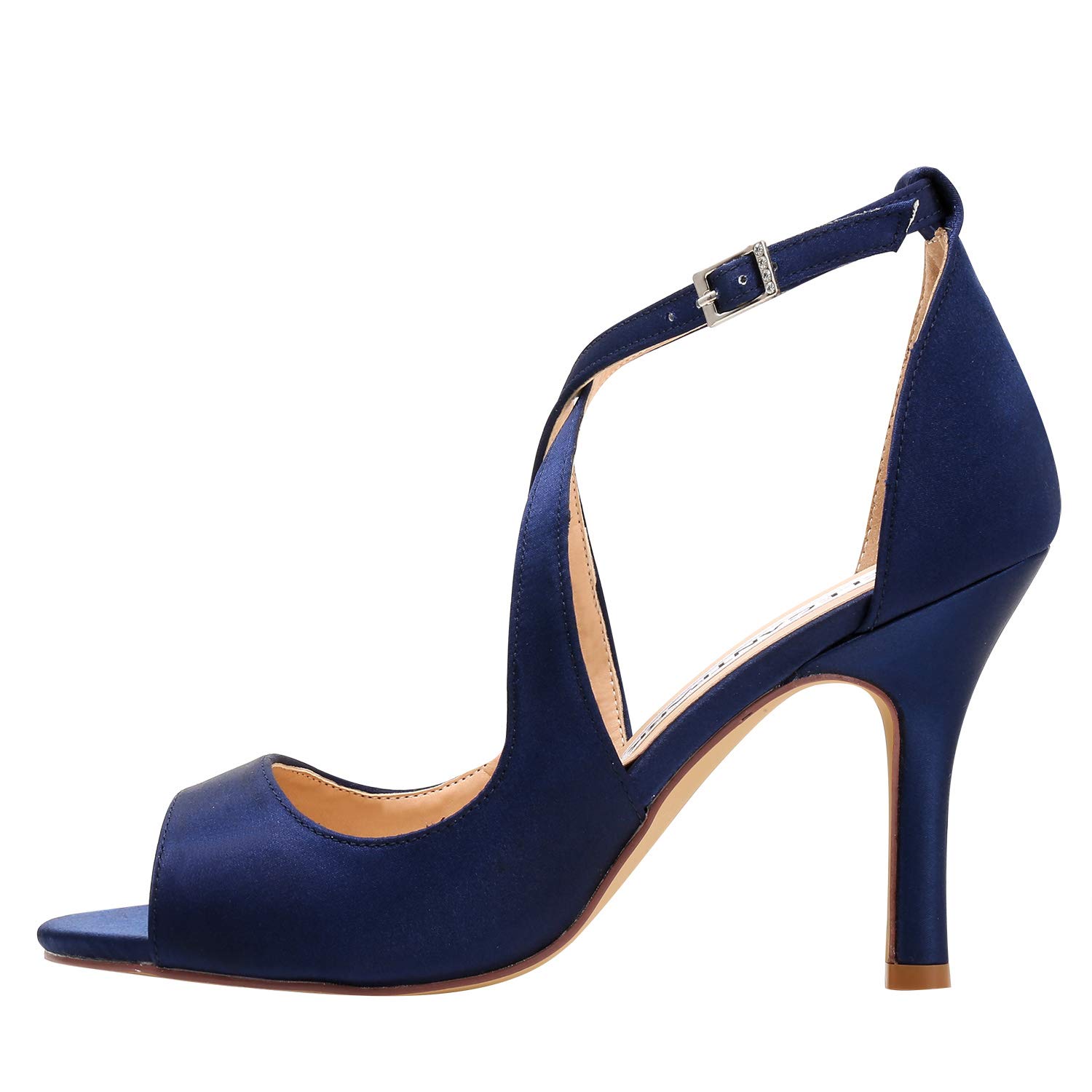 ELEGANTPARK Women Peep Toe High Heel Sandals Cross Strappy Wedding Evening Dress Shoes Buckle Stain - Image 3