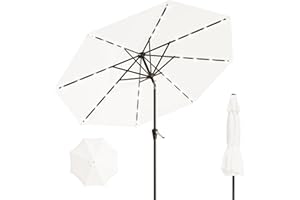 AreShark 9FT Solar Umbrella 32 LED Lighted Patio Umbrella Table Market Umbrella w/Tilt and Crank Outdoor Umbrellas for Garden, Deck, Backyard, Pool and Beach, Cream-White
