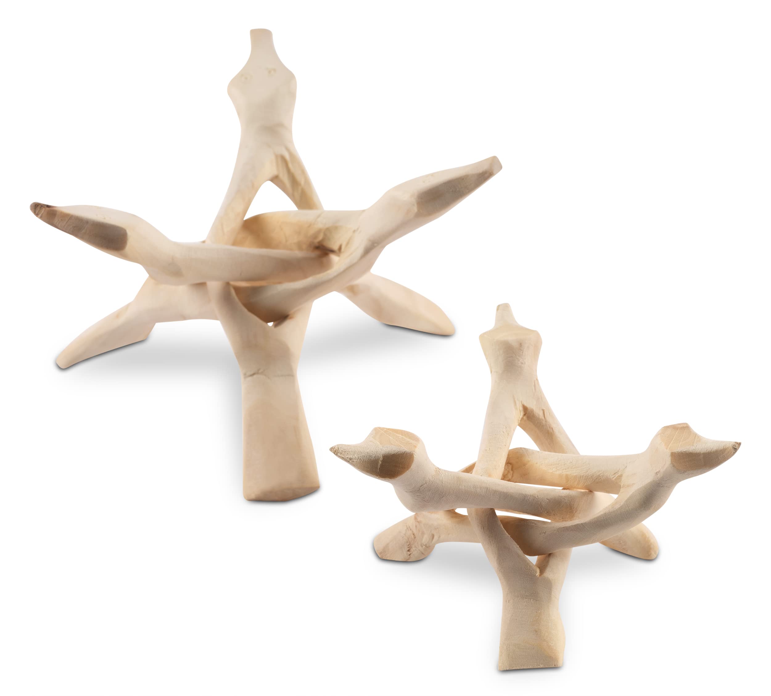 Photo 1 of Wish Well 2 Piece Wooden Tripod Stand - 4" & 6" Hand-Carved Room Decor Holder ~ Ideal for Abalone Shell, Decorative Bowl, Crystal Ball, Sphere, Geode ~ Wood Display Stand & Perfect Crystal Holder