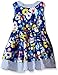 Sweet Heart Rose Girls' Floral Poplin Dress with Blue and White Printed Trim