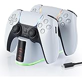 ELUTENG PS5 Controller Charger Dual Controller Charging Stand for PlayStation 5 with LED Indicator, Fast Charging Dock for DualSense Charging Station, PS5 Accessories Kits with USB Cable, White