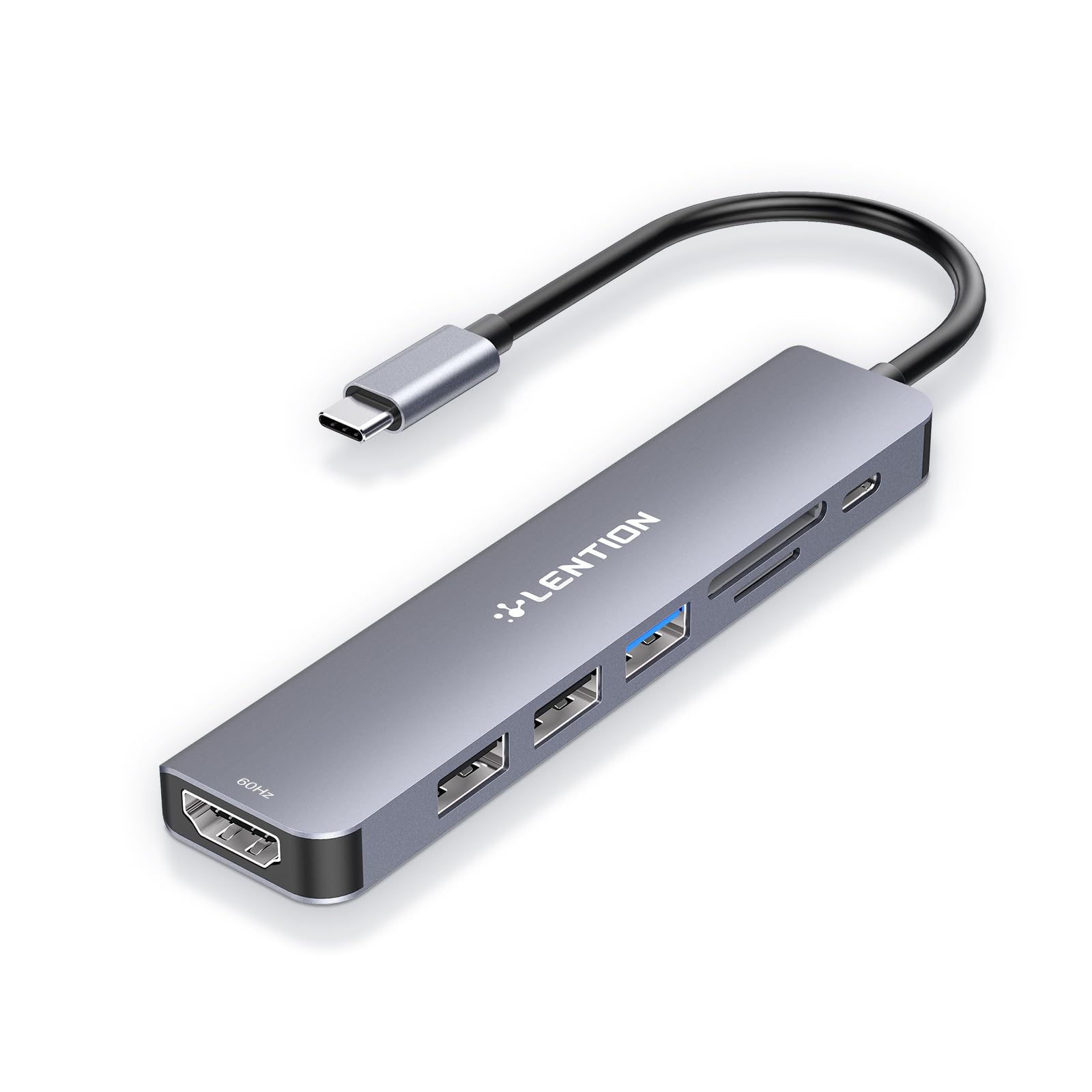 LENTION USB C Hub with 100W PD Charging, 4K@60Hz HDMI, SD/Micro SD Card Reader, USB 3.0, for 2025-2016 MacBook Pro, New Mac Air, Chromebook, iPhone 17/16/15 More, Stable Driver Adapter(CE18, Gray)