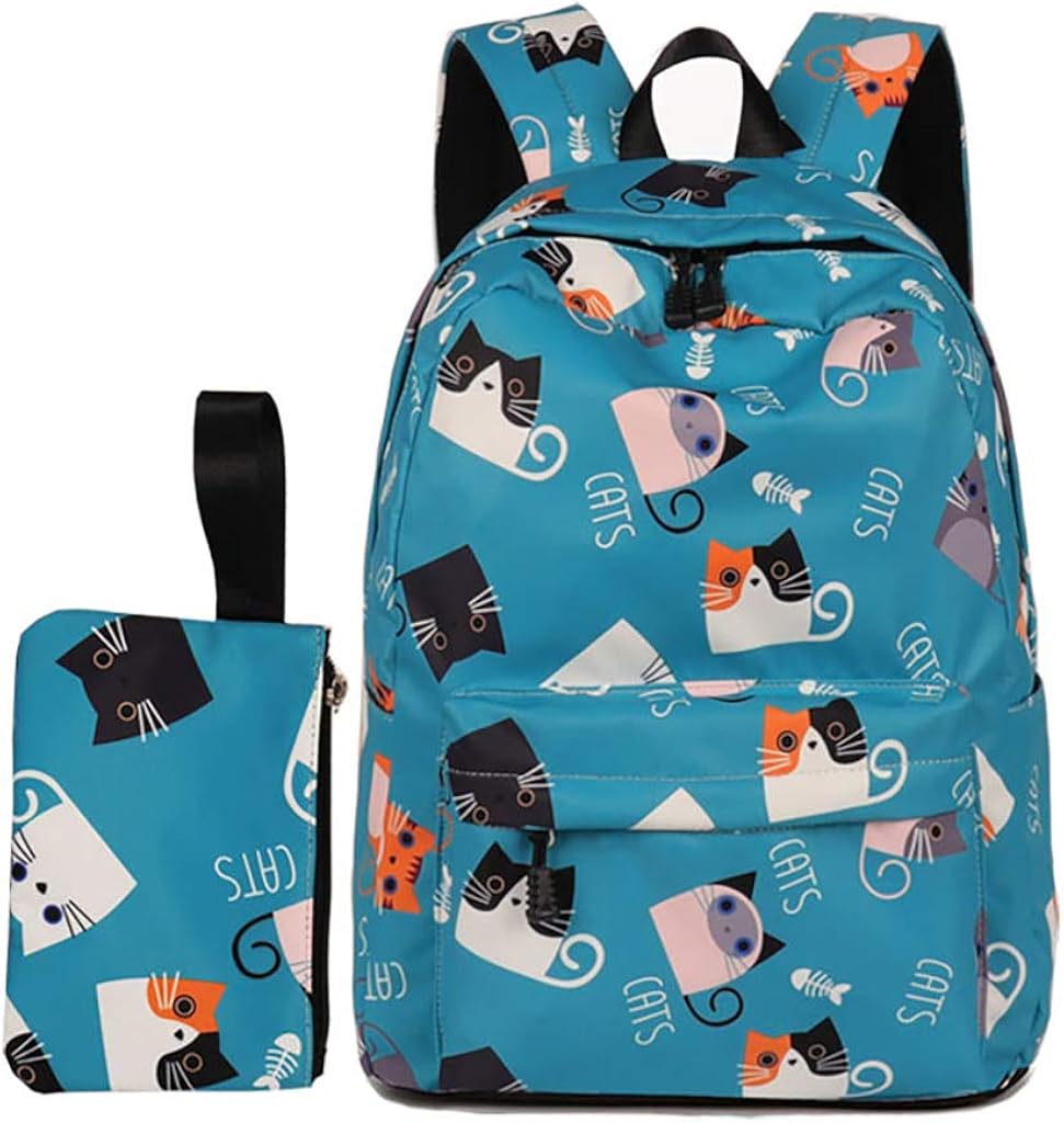 Cat Print Backpack, Cartoon Animal School Bags Bookbag for Girls with