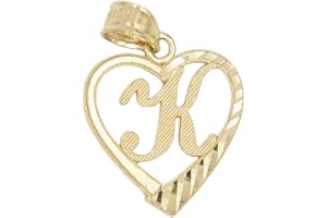Ice on Fire Jewelry 10k Solid Gold Initial Pendant in Heart Frame with Diamond Cut Finish, Available in Different Letters of Alphabet Personalized Charm for Women