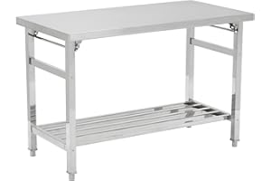 Fashionwu Stainless Steel Folding Heavy Duty Table, 24 x 47 Inches, Commercial Prep Table with Adjustable Undershelf, for Kitchen, Restaurant, Home and Hotel