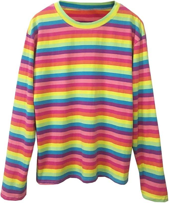 Women Long Sleeve TShirts Rainbow Fashion Casual Loose