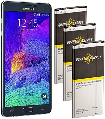 QUANTUM ENERGY 3x Batteries with NFC for Samsung Galaxy Note 4, 24 Month Warranty