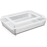 TeamFar Baking Pan with Lid, 12.5"x9.8" Rectangule Cake Pan- 1Pan + 1Lid | Stainless Steel Lasagna Pan with Cover for Cake Brownie Casseroles, Birthday Party Outdoor, Healthy, Oven &amp; Dishwasher Safe