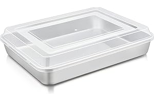 TeamFar Lasagna Pan with Lid, 12⅖’’ x 9¾’’ x 2’’, Stainless Steel Rectangular Baking Cake Pan, Heavy Duty & Non-Toxic, Deep & Visible, Brushed Finish & Dishwasher Safe- (1 Pan+1 Lid)