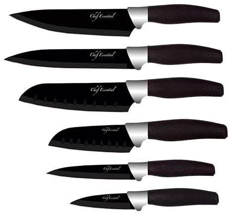 Chef Essential 6 Piece Knife Set With Matching Sheaths, Black