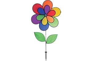 In the Breeze Double Wheel Rainbow Flower with Leaves - Ground Stake Included - Colorful Wind Spinner for Your Yard and Garden,2829