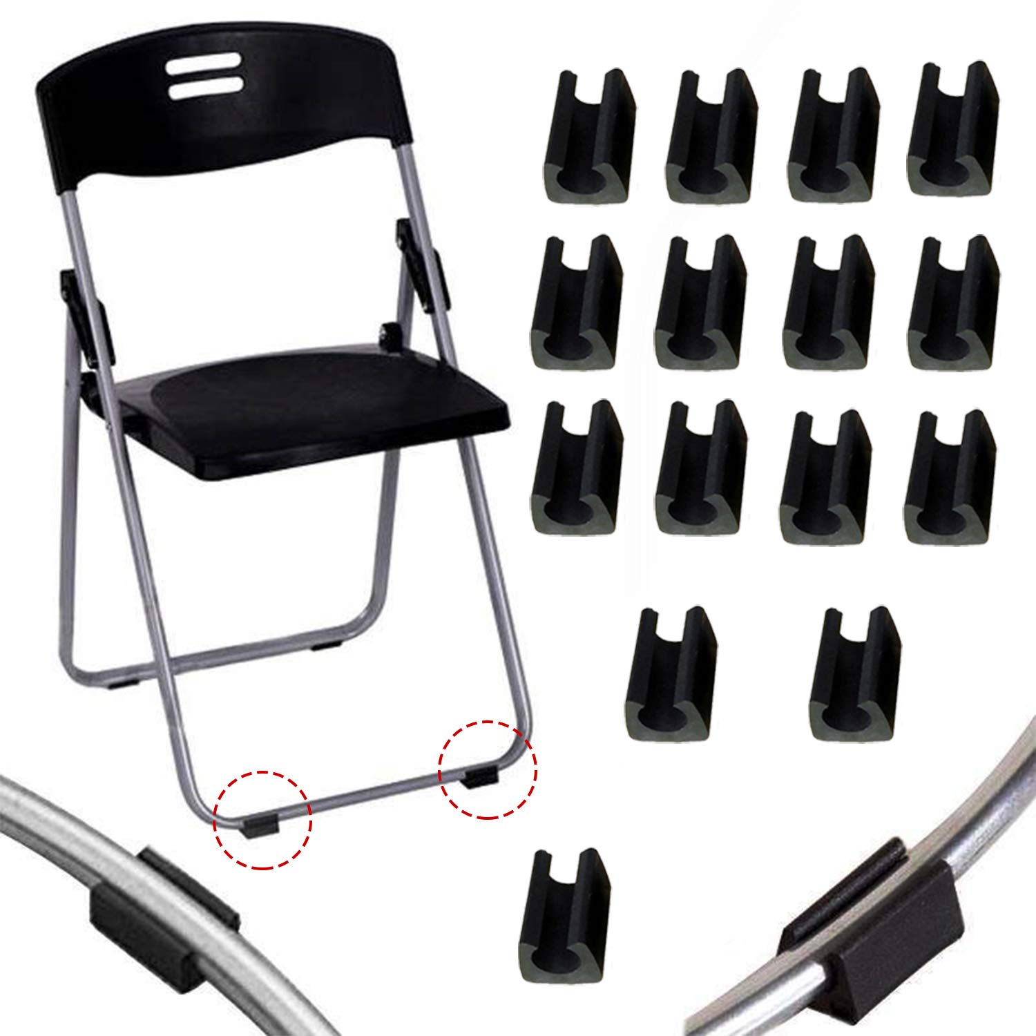 YouU 12mm U Shaped Furniture Feet Pads Tube Clamps Floor Protector Clamp Shell Glider Protector Furniture Foot Shaped Non-Slip Chair Leg Tip Protectors Black（Suitable for diameter 11-13mm）15 pcs