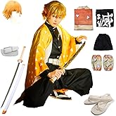 OURUEPY Full Set Men Anime Cosplay Costume For Tanjiro Party Role Costume Kimono Outfit Including Shoes Wig Sword
