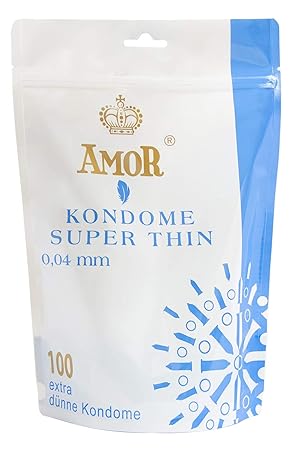 AMOR'Super Thin 0,04mm' 100er Pack Markenkondome, extra dünne Wandstärke für pures Gefühl, hauchzart und feucht