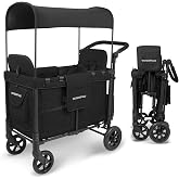 WONDERFOLD W2 Original Double Stroller Wagon Featuring 2 High Face-to-Face Seats with 5-Point Harnesses, Easy-Access Front Zipper Door, and Removable UV-Protection Canopy, Black (Origina)
