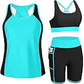 Tempt Me Women 3 Piece Tankini Swimsuits - Athletic Bathing Suits Swim Tank Top with Boy Shorts and Bra Modest Swimwear 2026