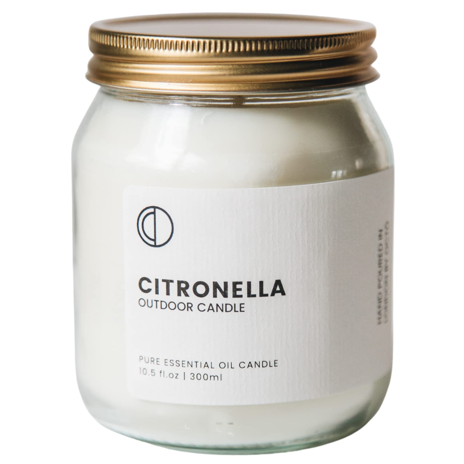 OCTŌ Citronella Candle Outdoors 300ml | Essential Oil Scented Jar Candle 10.5oz - 60 Hours Long Burning 100% Natural Soy Wax for Home Garden/Camping Patic/Travel/BBQ