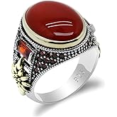 Qida Solid 925 Sterling Silver Ring for Men Onyx Stone Ring Turkish Handmade Agate Silver Luxury Vintage Men's Ring