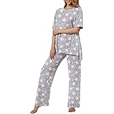 Netsmile Women's Pajamas Set 2 Piece Lounge Sets Short Sleeve Long Pants Ladies Pjs Comfy Loungewear Outfits with Pockets