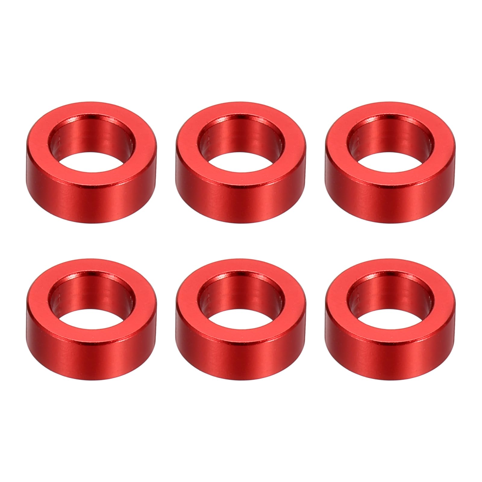 PATIKIL M6 Aluminum Spacers, 6 Pcs Metal Spacers Aluminum 6.2mm ID x 10mm OD x 4mm L Aluminum Spacer Screw Standoff Round for 1/4" or M6 Screw Bolts,Red