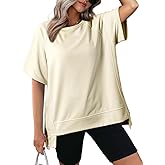 Dokotoo Oversized T Shirts for Women Crewneck Short Sleeve Casual Summer Tops Lightweight Loose High Low Blouse