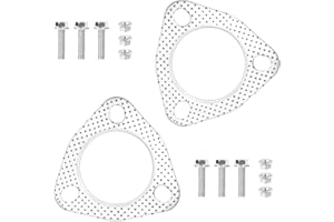 CARLEEF 2PCS Exhaust Flange Gasket with 6PCS Exhaust Bolts and 6PCS Nut Kit,Graphite Composite Exhaust Gasket for Exhaust Flange Repair,Universal Car Accessories for Car SUV Truck (2.5 inch)