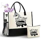 InnoBeta Hippo Gifts Canvas Tote Bag for Hippo Lovers Women, Hippopotamus Bag with Top Zipper Closure and Shoulder Strap for Thanksgiving, Christmas, Birthday, Mother's Day