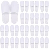 Toyosport 24 Pairs Disposable Spa Slippers, White Closed Toe Slippers, Soft Fluffy Slippers with Non-skid EVA Sole, One Size Fits Most for Homes, Hotels, Parties, Travel