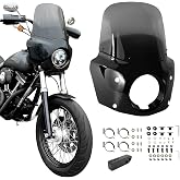 VINTGMT Motorcycle Fairing 5.75" Headlight Fairing with 13" Motorcycle Windshield 49mm Mounting Hardware for Harley Dyna FXD FXDC Street Bob FXDB Low Rider FXDL FXDLS Super Glide FXDI35(Smoke)