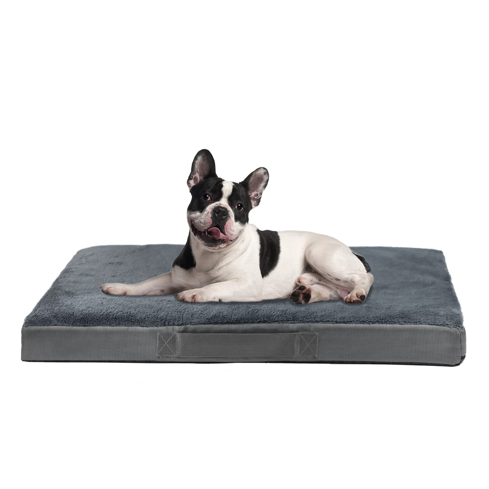 Nepfaivy Medium Dog Bed - Washable, Waterproof, Orthopedic Dog Bed and Mattress for Crate, 75×50×7.5cm, Soft, Removable Plush Covers, Dark Grey