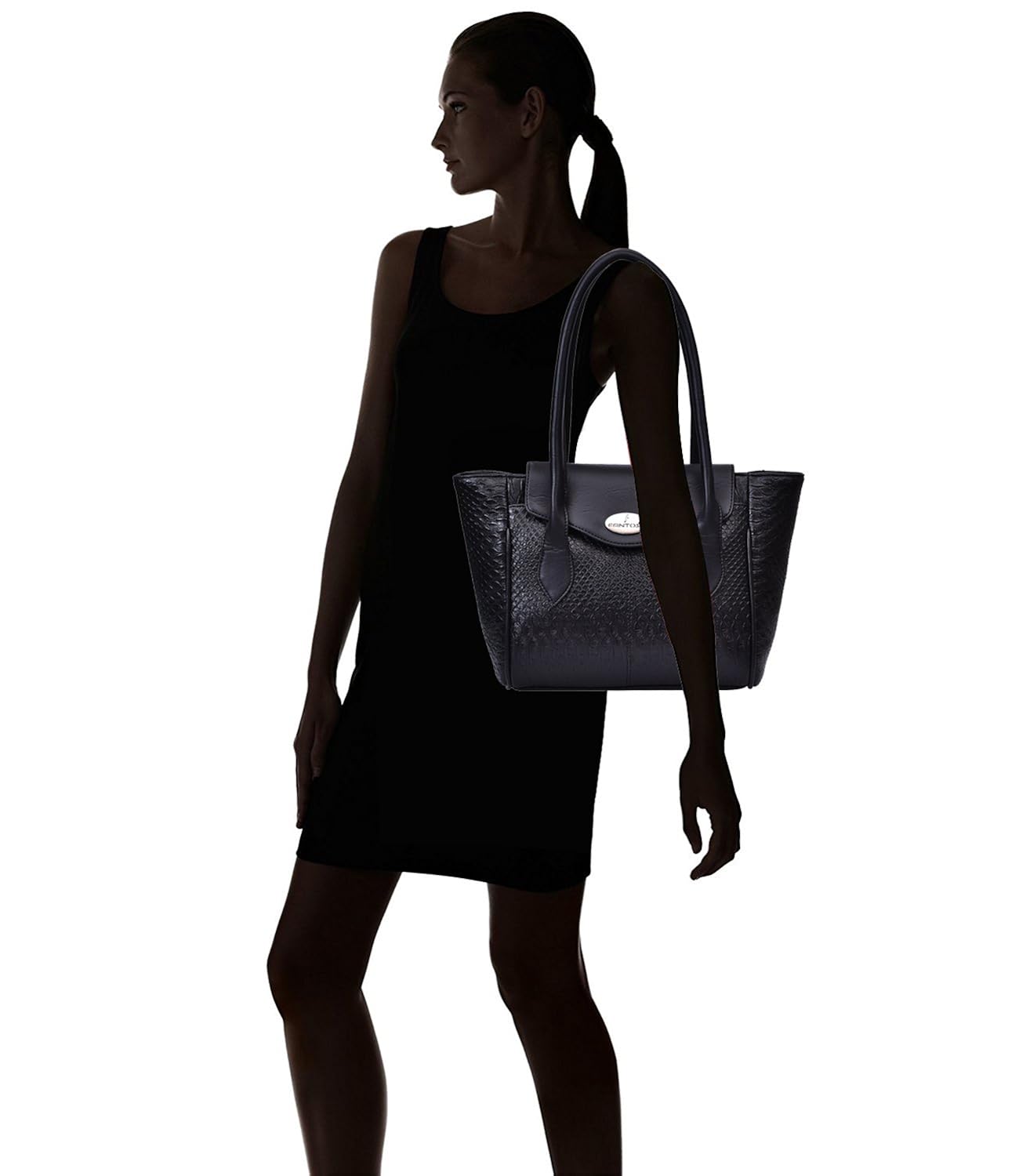 fantosy black leather design women shoulder bag (fnb-758) (black)