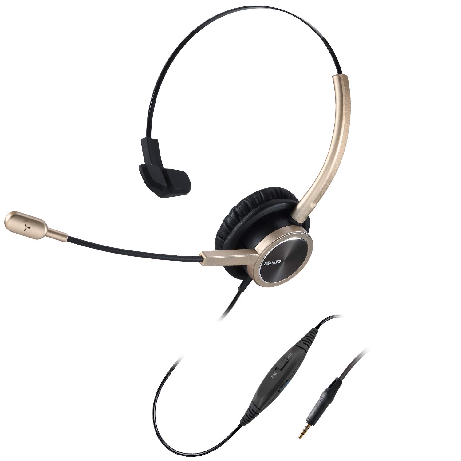 MAIRDI Telephone Headset for Cell Phone Monaural, 3.5mm PC Headset with Microphone Noise Canceling for iPhone Samsung Laptops Mac Tablets, w/Mic Mute for Call Center Office Teams Skype Clear Chat