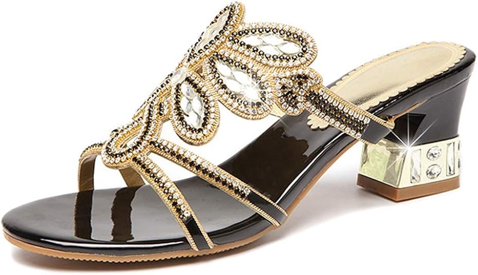 Amazon.com | GCOCO Women's Slingback Chunky Sandals Open Toe Fashion Rhinestone Crystals Summer 
