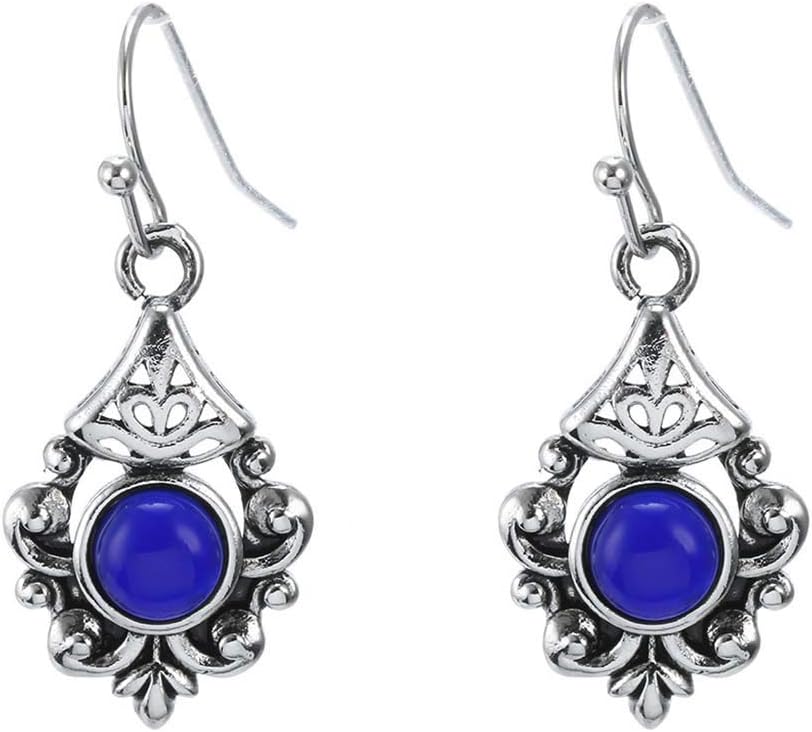 sunnymi  ® Earrings, Vintage Moonstone Earrings Natural Gemstone Cutout Earrings Topaz Ear Hook Ear Studs Dangle Lady Earring Lady Dress Accessories Love Gift (E)