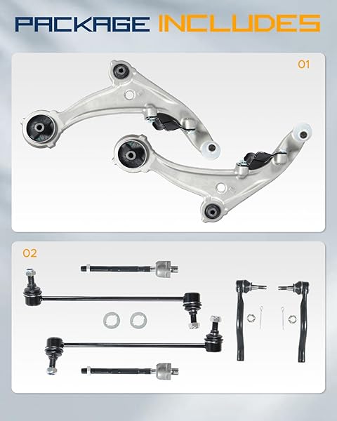 TIEZFUL 8PCS SUSPENSION KIT FITS FOR NISSAN ALTIMA 2007 2008 2009 2010 2011 2012 (EXCLUDES HYBRID), 2013 (COUPE ONLY) FRONT LOWER CONTROL ARM W/BALL JOINTS TIE RODS SWAY BARS