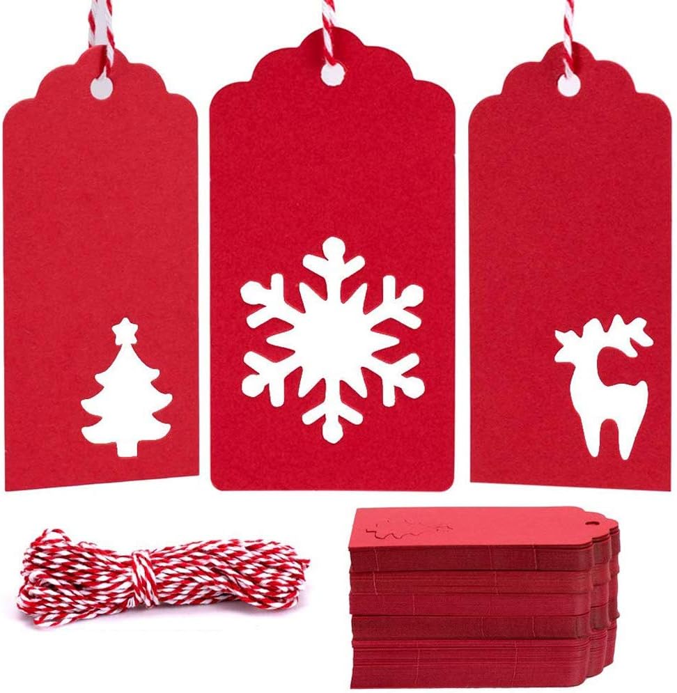 Gift Tags with Holes Red Tag Paper Small Xmas Gift Tags with Twine Vintage Gift Labels Christmas Tags Bulk 100pcs